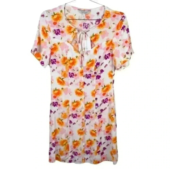 & Other Stores Mini Floral Cut Out Button‎ Down Dress - Picture 1 of 7
